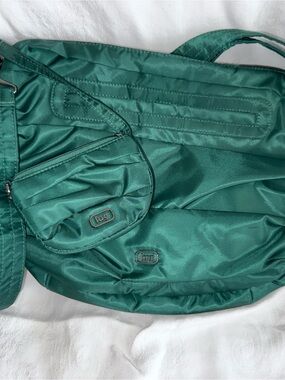 Lug Scuffle Pleated Crossbody Bag with Disco Pouch in Wickedly Green